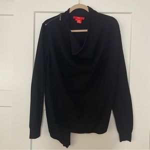 Etcetera black asymmetrical shoulder zip cardigan sweater